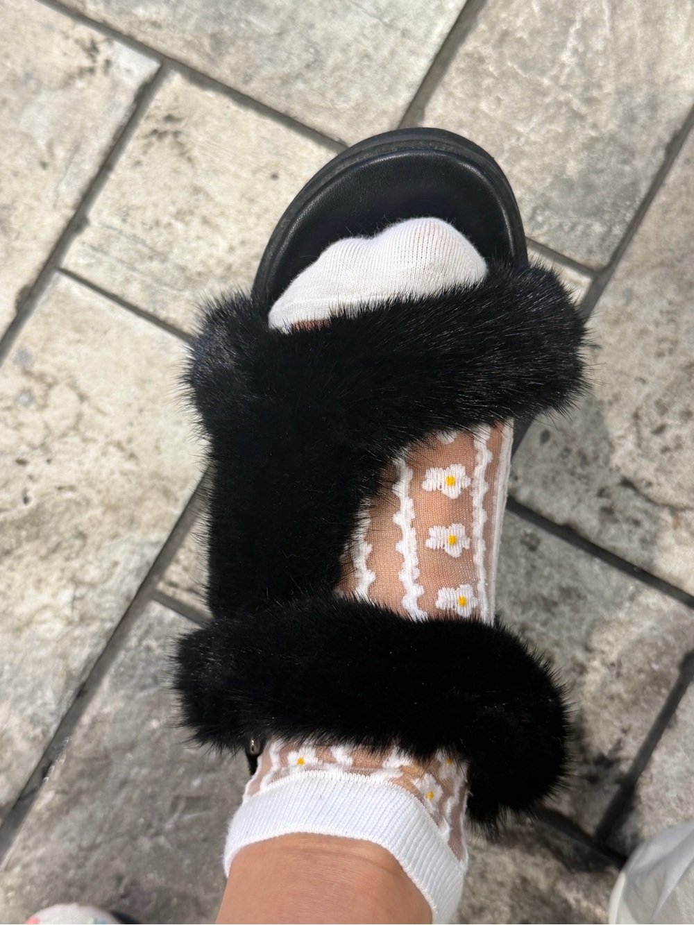 Brunello cucinelli real mink Fur Black Slide Sandals for Women